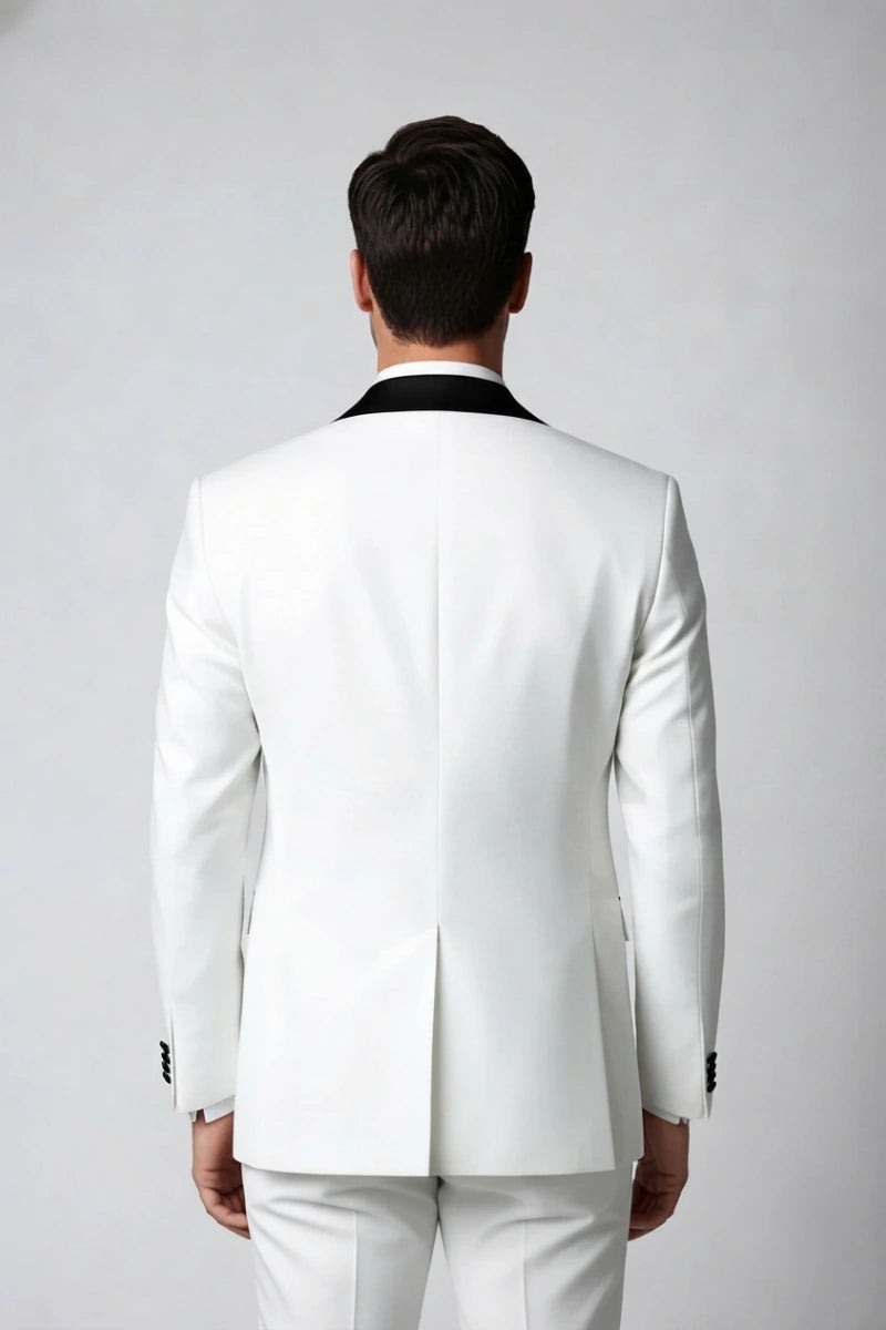 Men white blazer with satin collar, party jacket-Back
