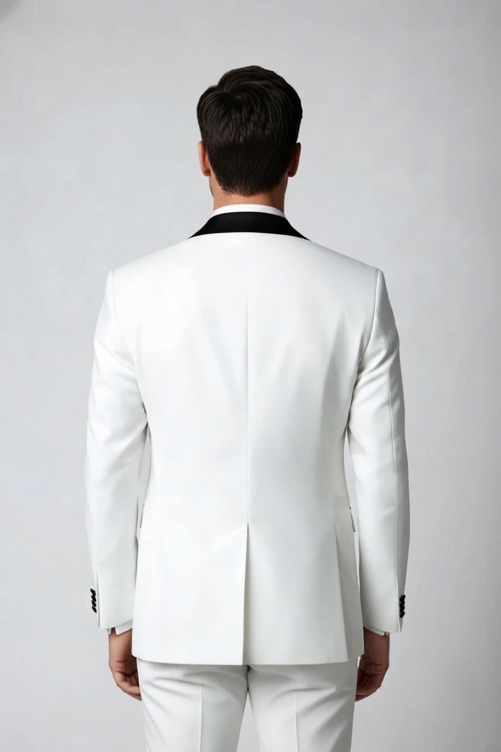 Men white blazer with satin collar, party jacket-Back