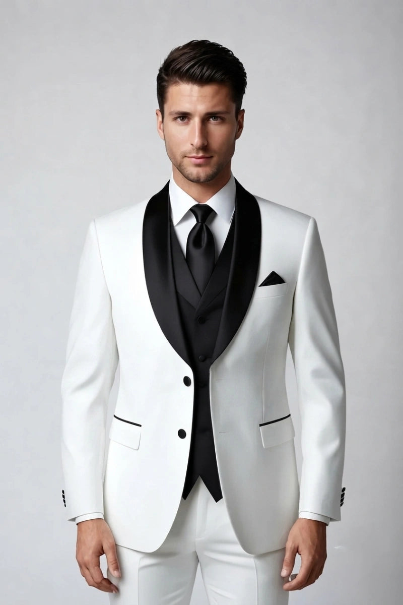Men white tuxedo blazer wedding  party dinner wear-Front