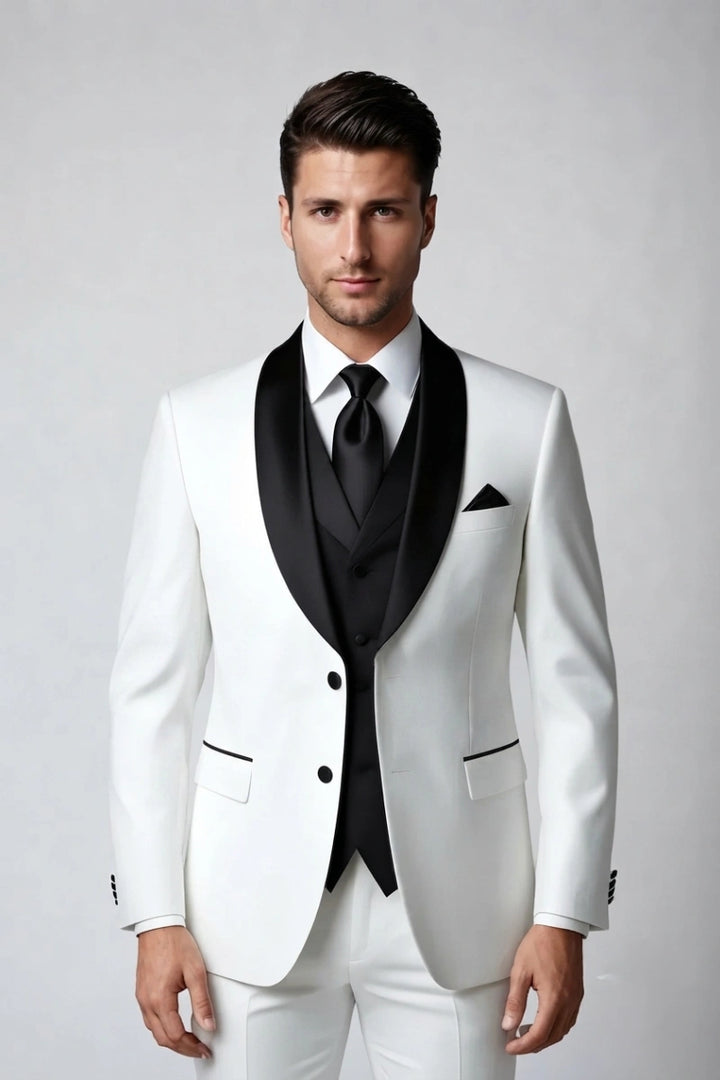 Men white tuxedo blazer wedding  party dinner wear-Front