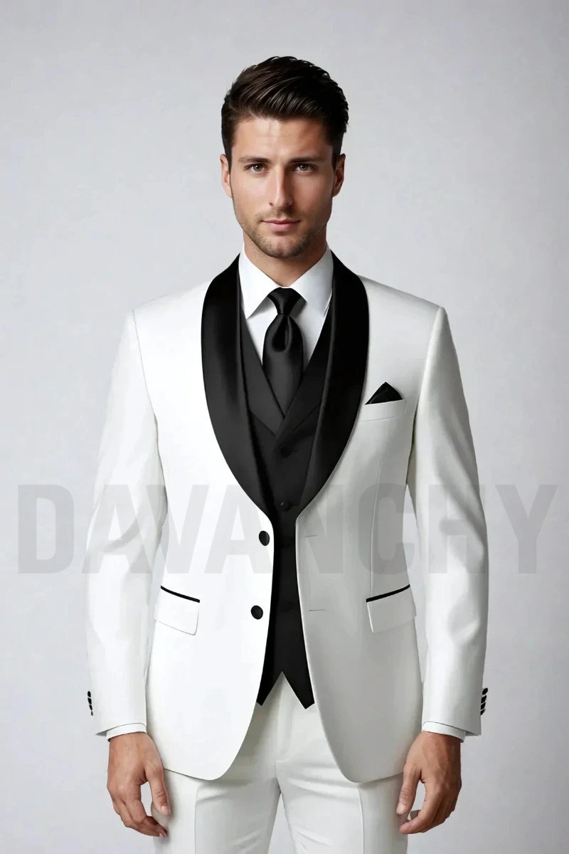 Men’s white tuxedo blazer, wedding blazer, party jacket, formal dinner coat-Front