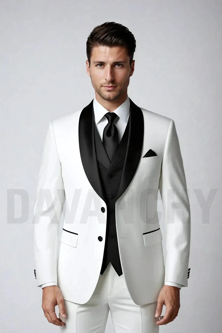 Men’s white tuxedo blazer, wedding blazer, party jacket, formal dinner coat-Front