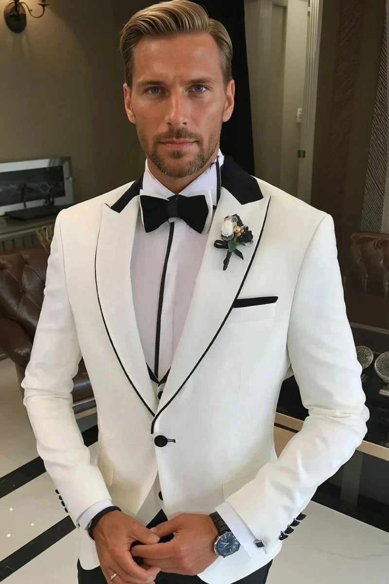 Men White Tuxedo Coat Front