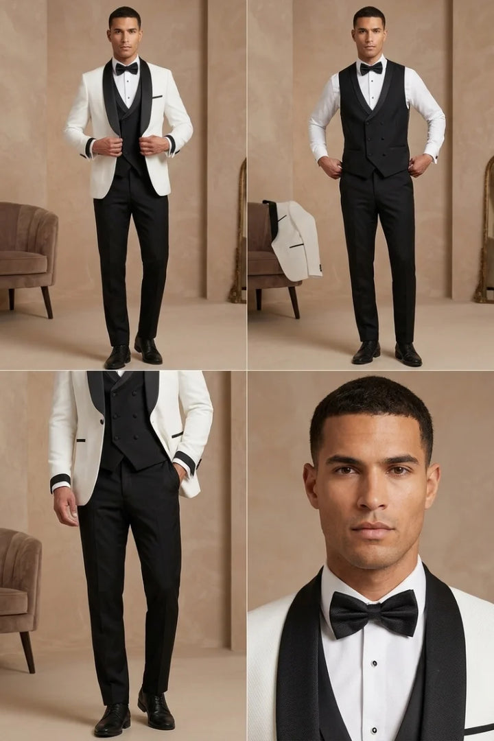 Off White Tailored Groomsmen Suit for  Wedding Wear - Collage