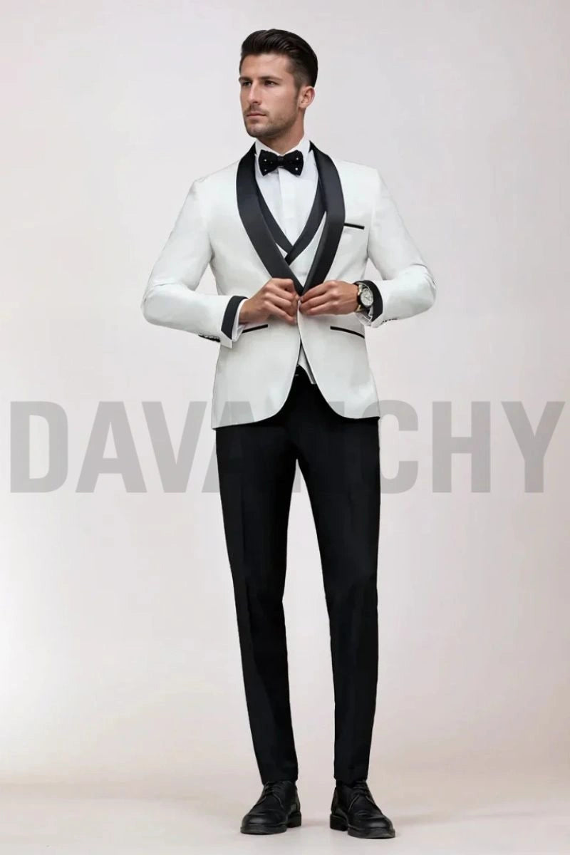 Men white groom tuxedo-Front