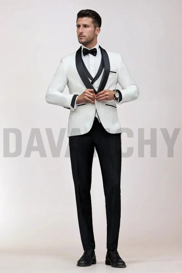Men white groom tuxedo-Front