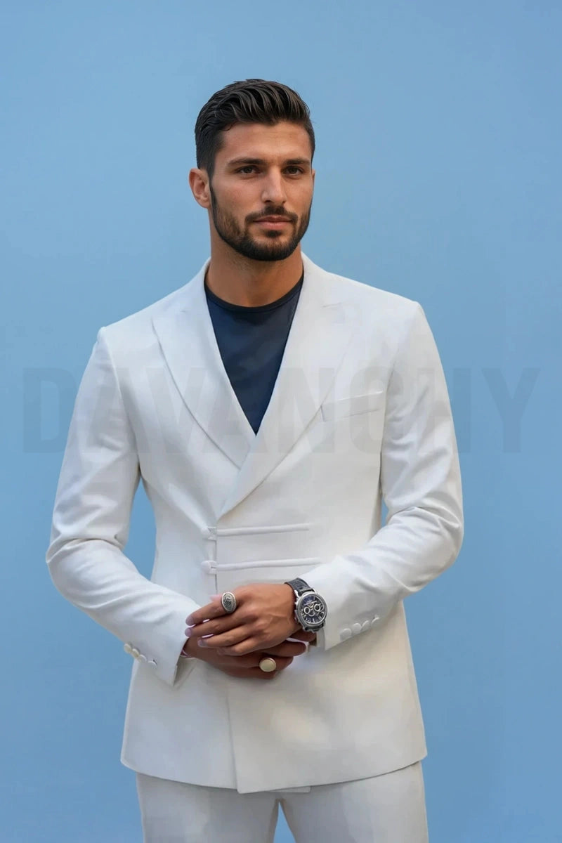 Men’s White Two Piece Suit-Front