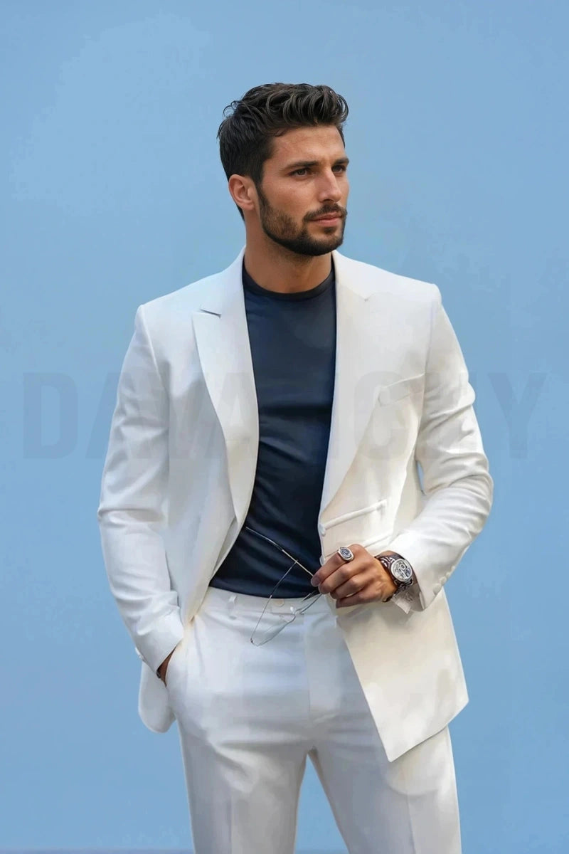 Stylish White Blazer With Matching Formal Trousers-Front