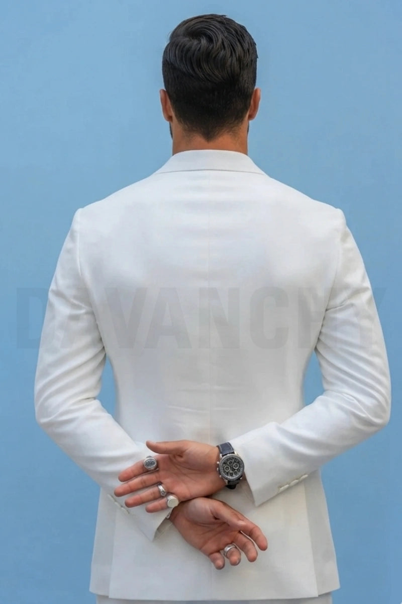 Premium White Formal Casual Two Piece Designer Suit-Back