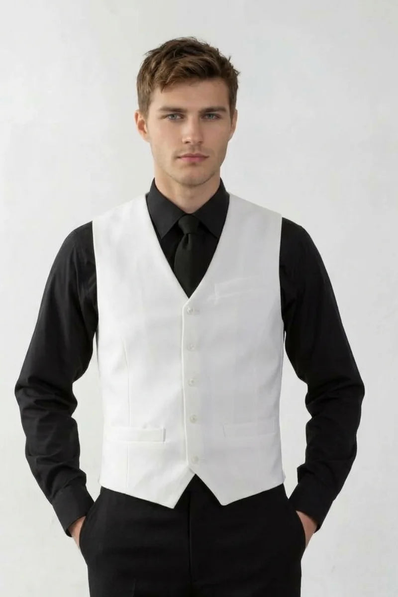 Men white stylish waistcoat for office and formal wedding wear-Front