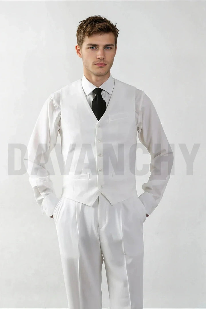 Men white stylish waistcoat for office and formal wedding wear-Front