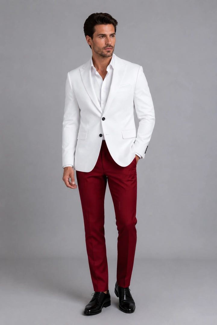Men White Two Piece Contrast Best Men Suit-Front