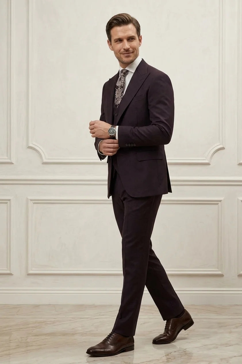 Wine Three Piece Suit for Men&