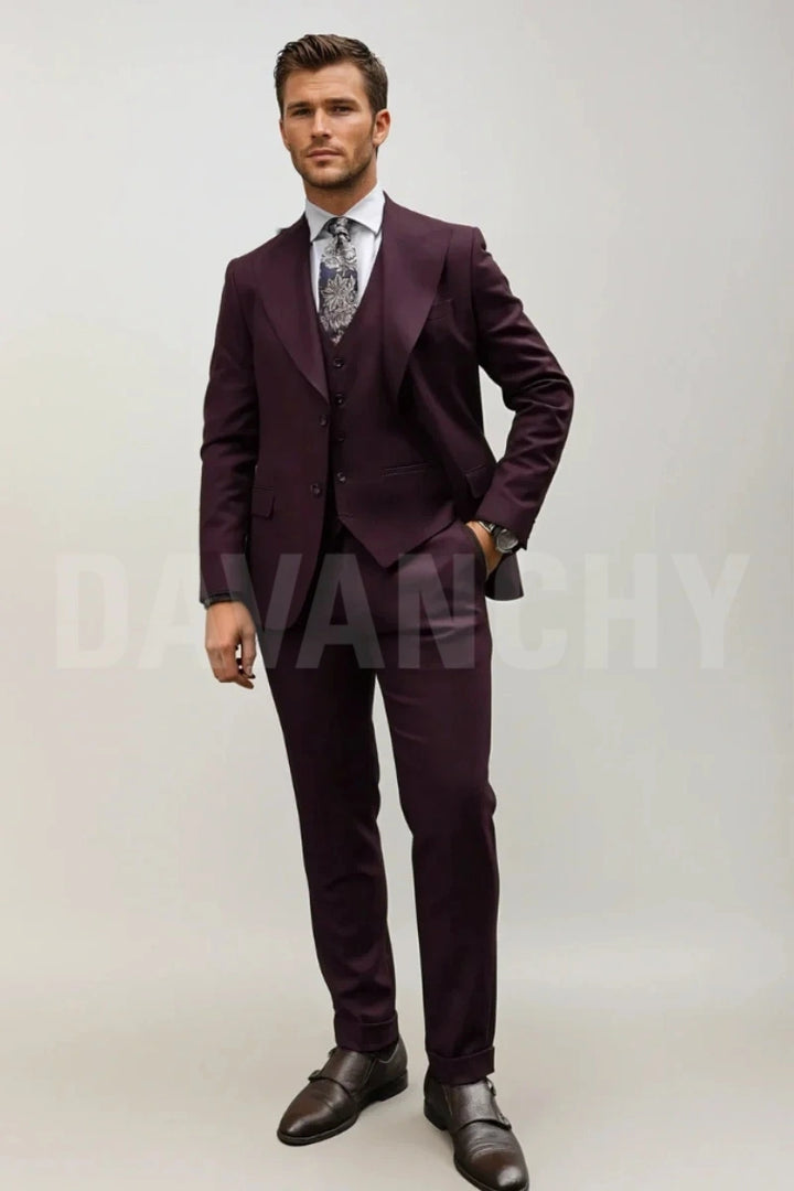 Men’s wine three piece suit-Front