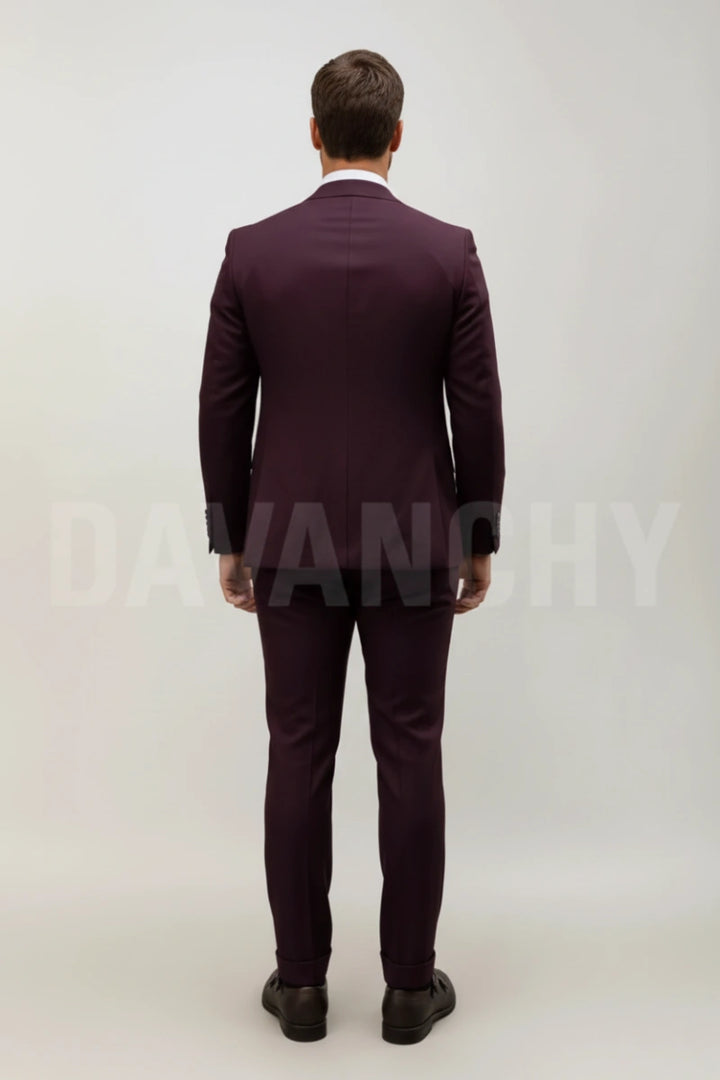 Men Wine Three Piece Formal Suit -Back