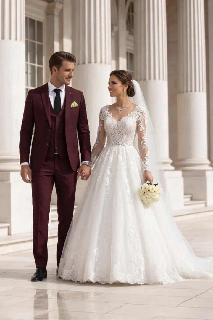 Men Wine Tailored Dress Suit (Stylish)