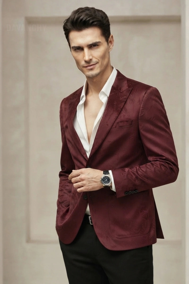Mens Wine Velvet Blazer – Tailored Fit