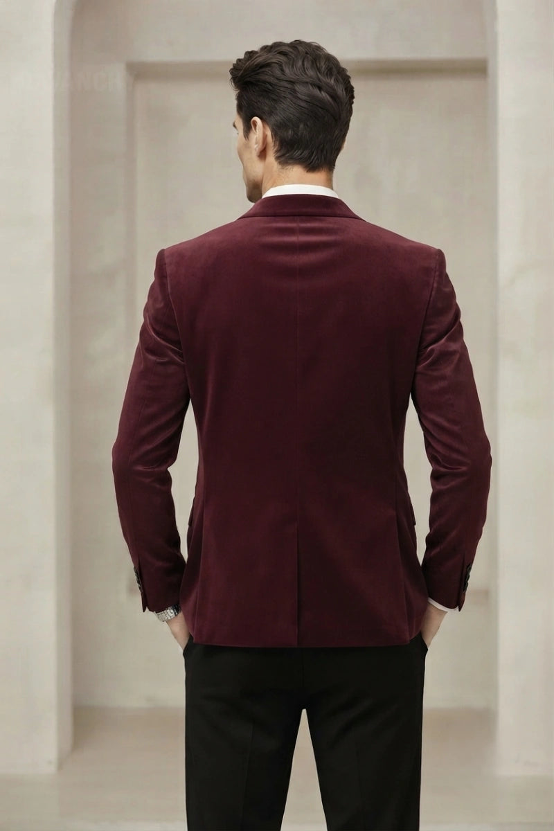 Men Wine velvet premium coat-Back