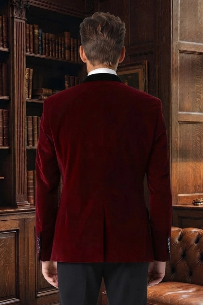 Wine Velvet Blazer For Men
