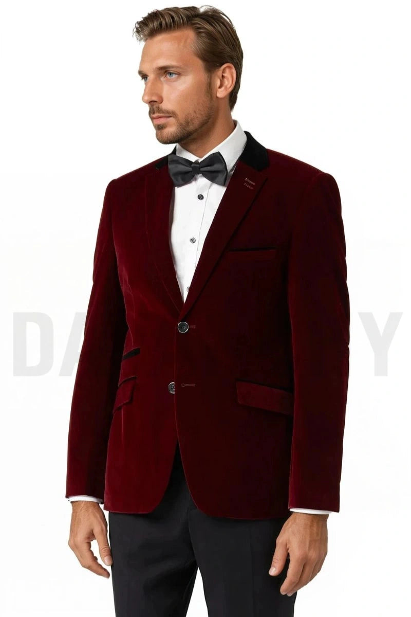 Men's wine velvet blazer for wedding and party wear-Front