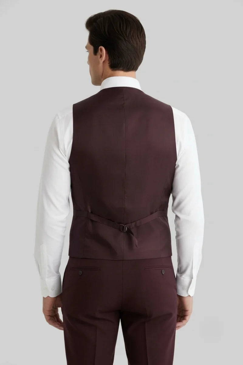 Men wine formal waistcoat-Back