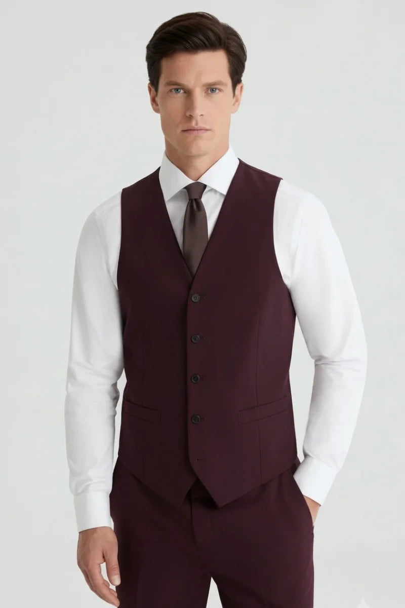 Men wine formal waistcoat-Front