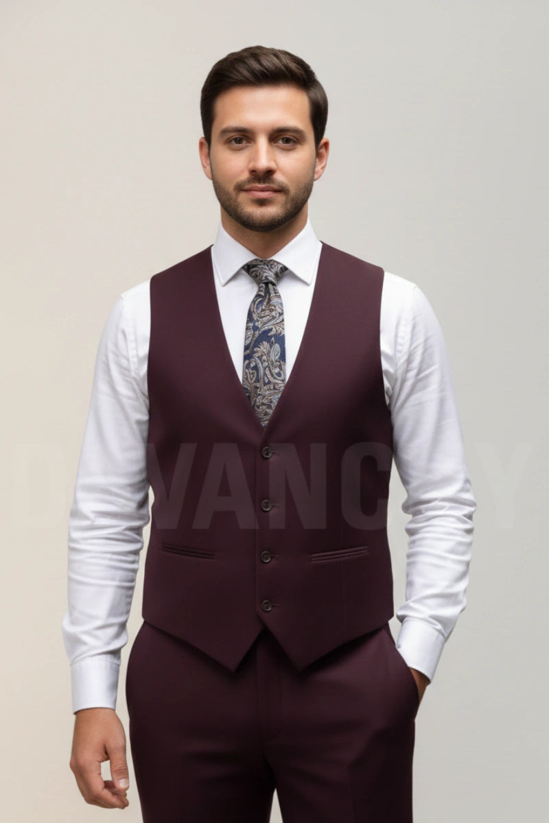 Men Wine Waistcoat Formal Events and Party Wear-Front