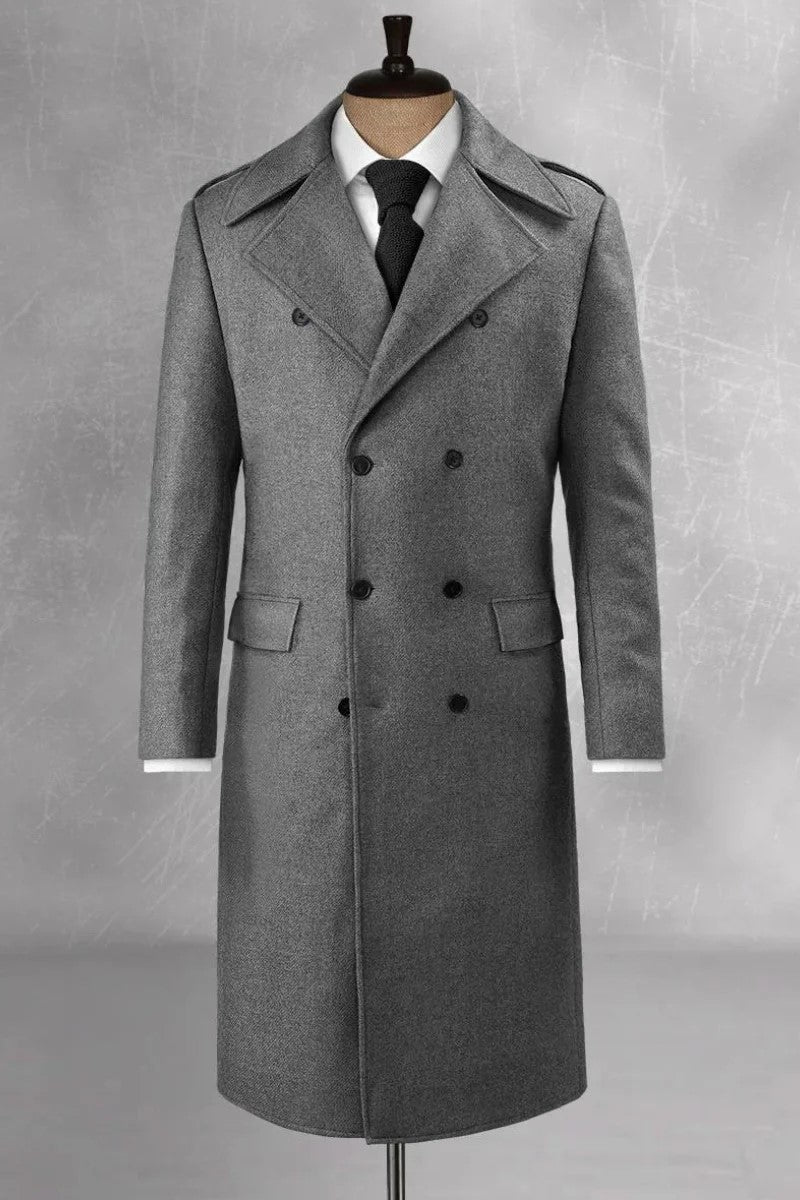 Men Trench Long Coat Winter Coat Christmas Winter Coat Grey DaVanchy