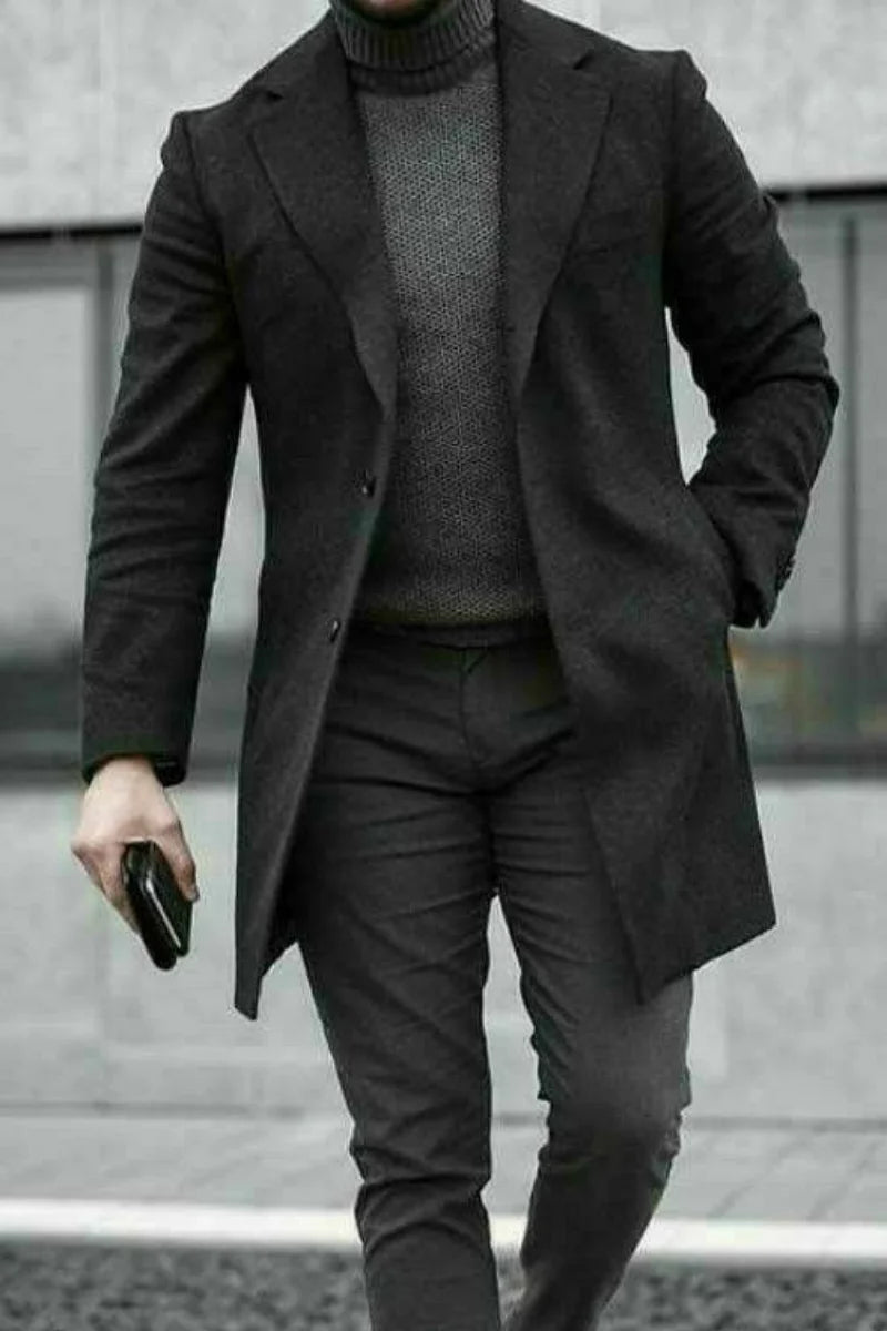 Men Trench Long Coat Winter Coat Christmas Winter Coat Black DaVanchy