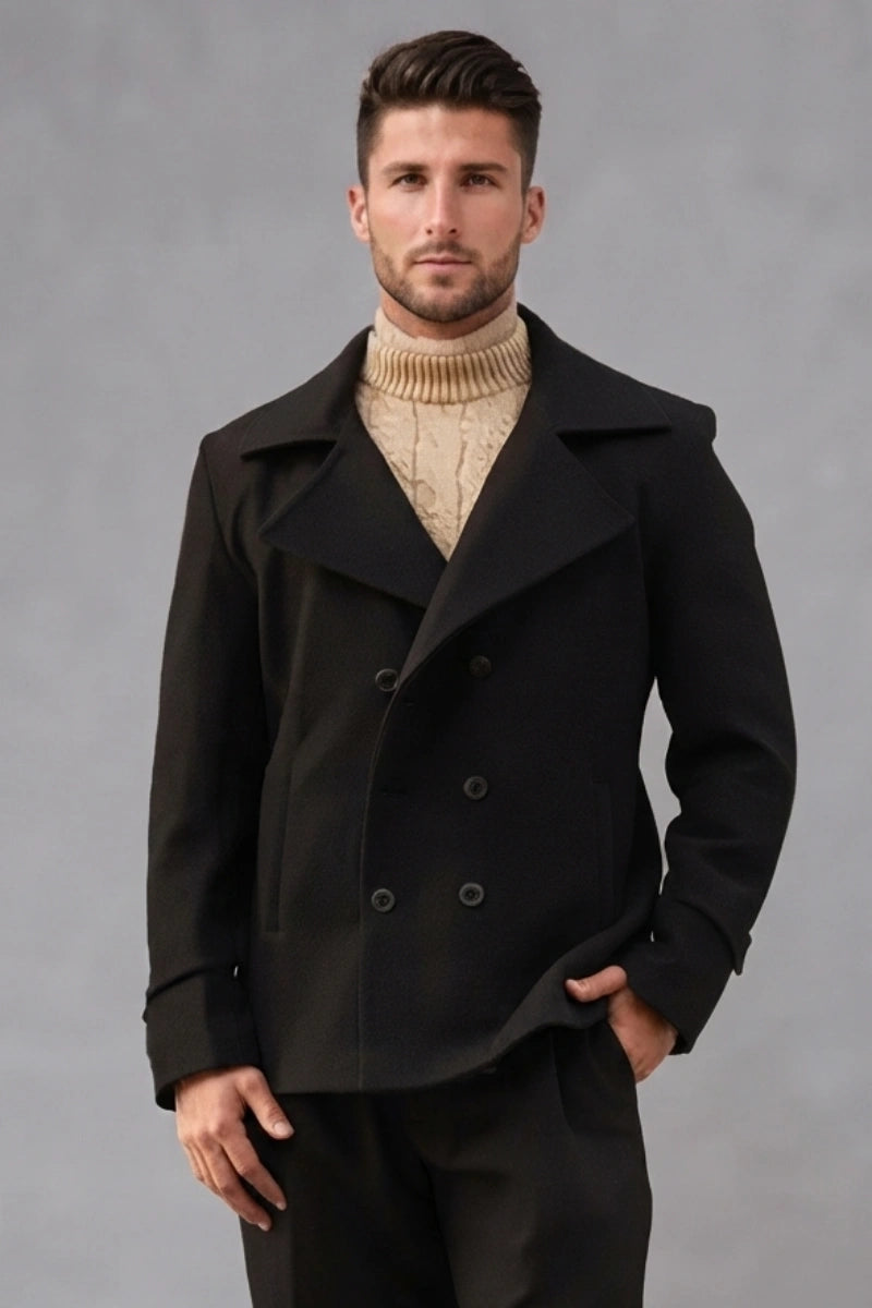 Men double breasted classic wool coat-Front