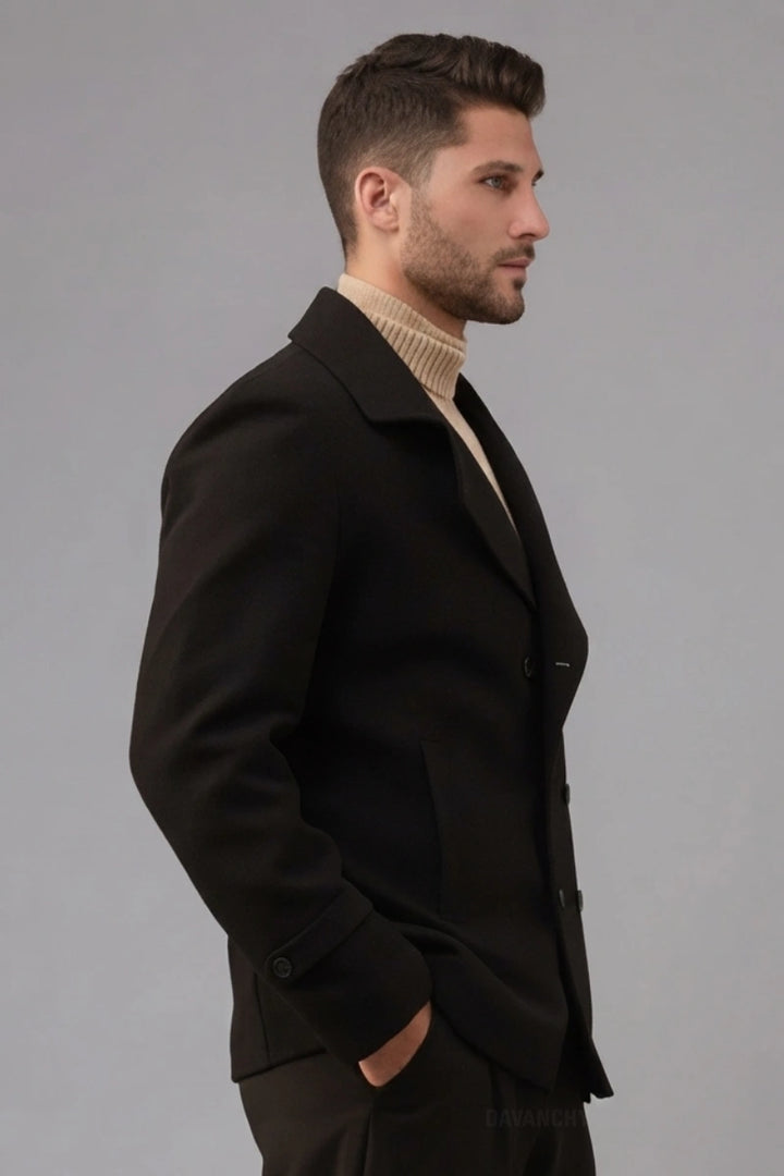 Men Tweed Designer Pea Coat for Wear-Side