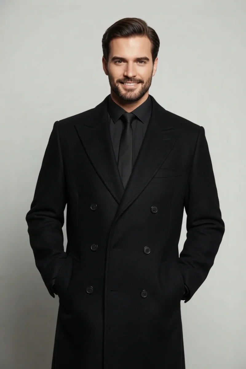 Black long coat for men-Front