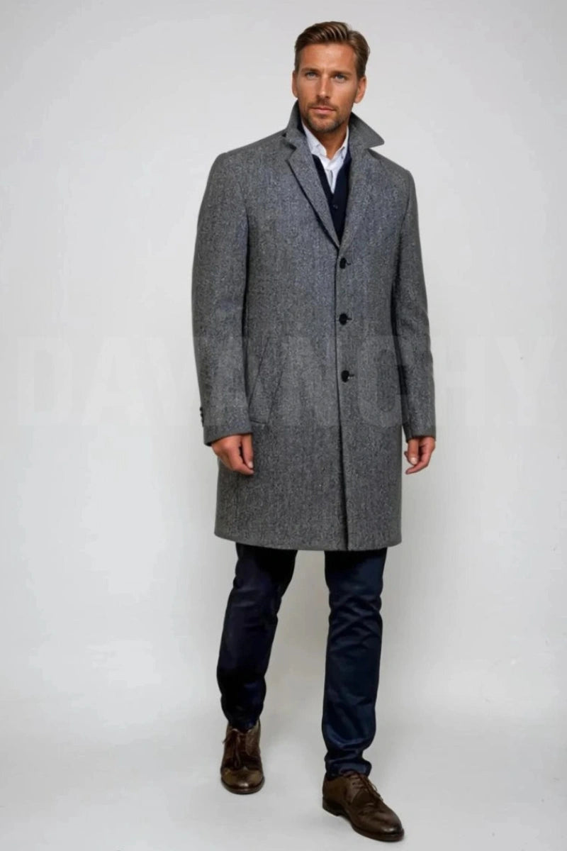 Men stylish tweed overcoat-Front