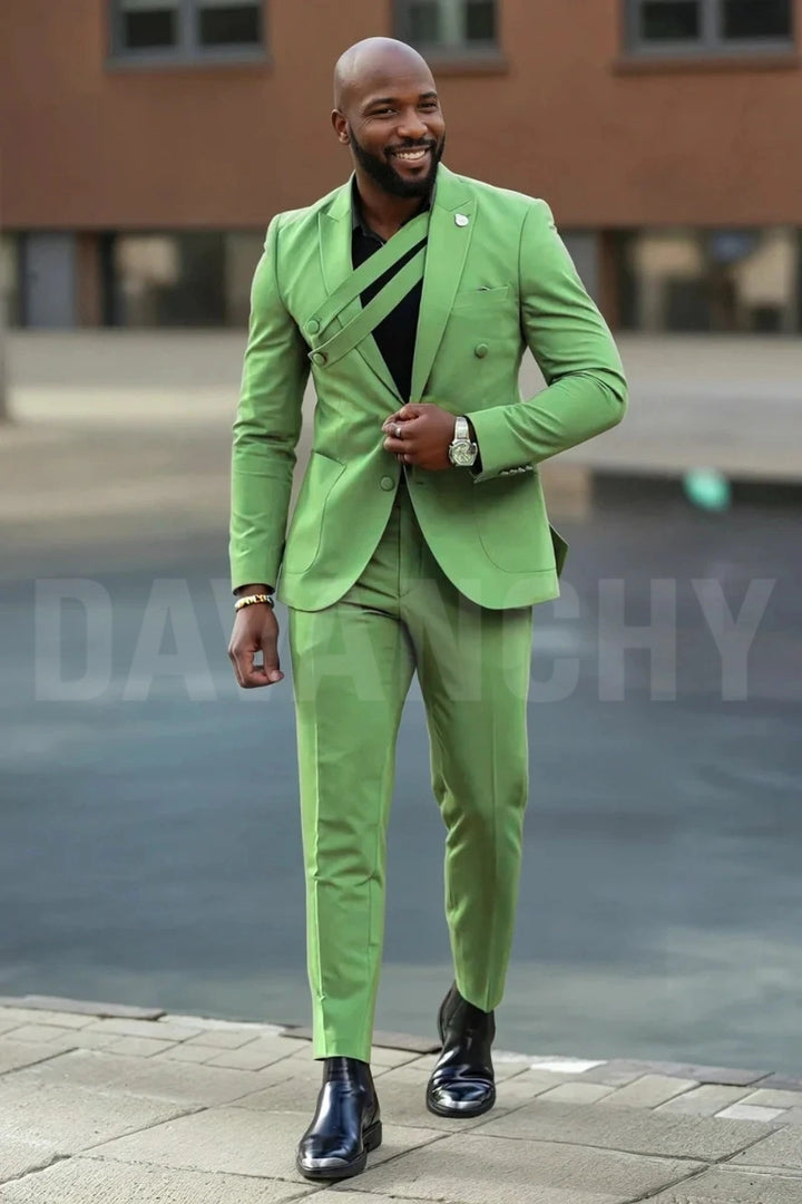 Men Green Two-Piece Designer Suit-Front