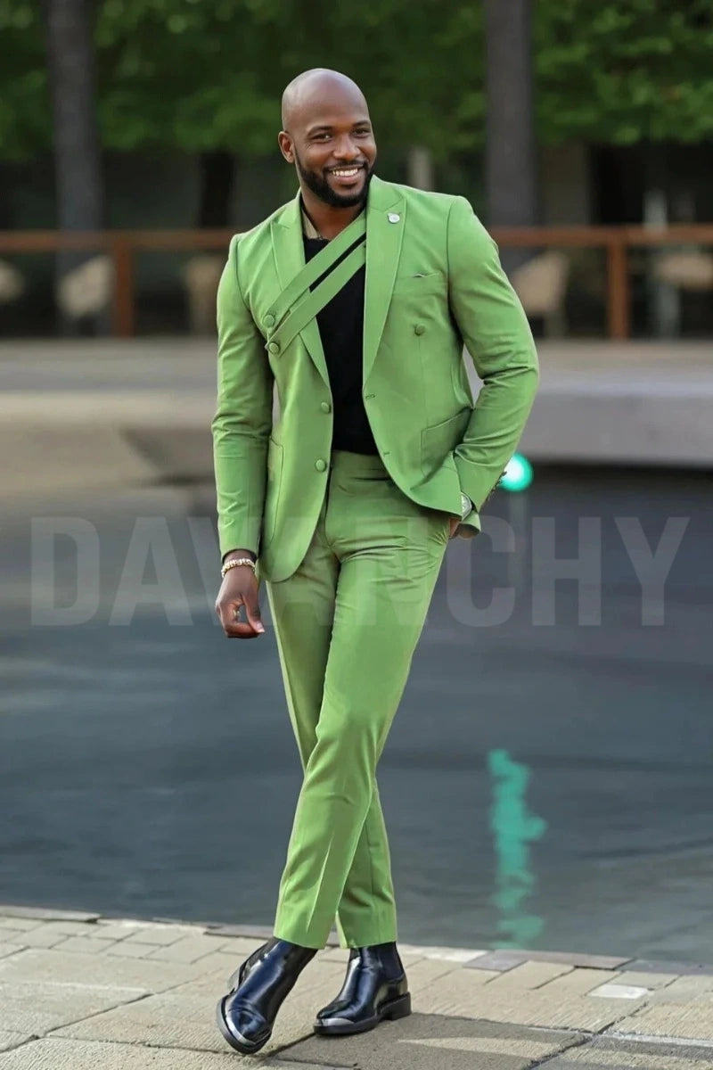 slim fit dress slacks Men Green Designer 2-Piece Suit – Prom, Wedding And Dinner Wear – DAVANCHY