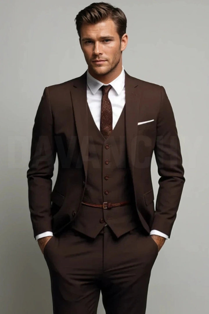 Men’s three brown piece suit-Front