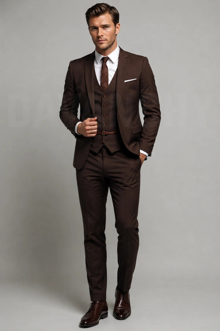 Classic men’s brown blazer and trousers set-Front
