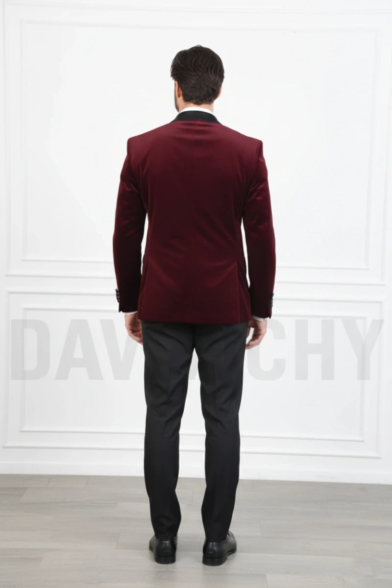 Men Wine Velvet Stylish Blazer-Back