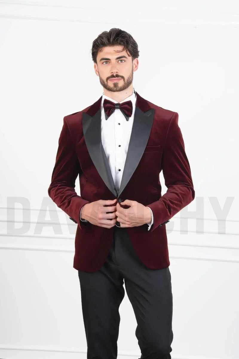Men tuxedo wine blazer-Front