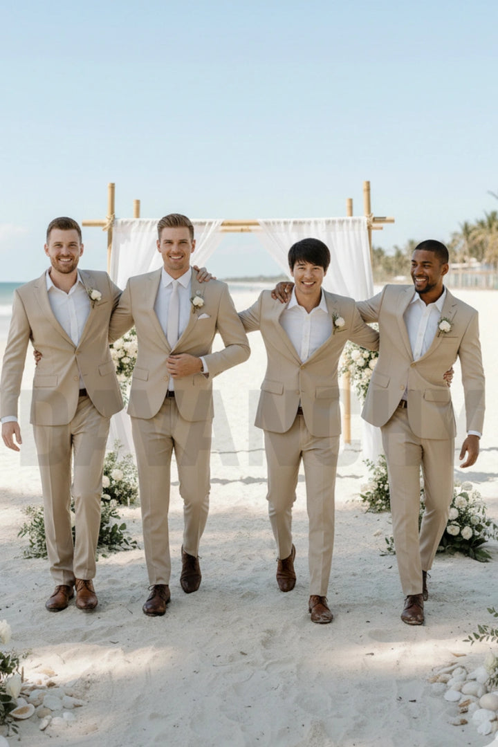 Men Premium Beige Wedding Outfit-Front