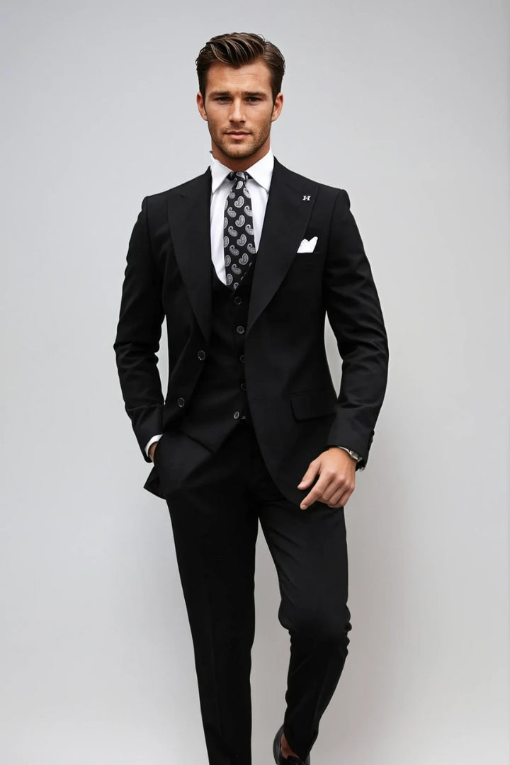 Men’s black three piece suit-Front