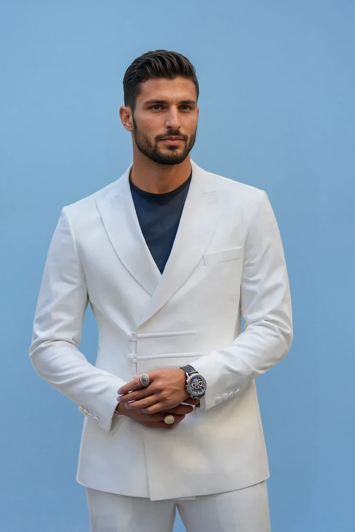 Stylish White Blazer With Matching Formal Trousers-Front