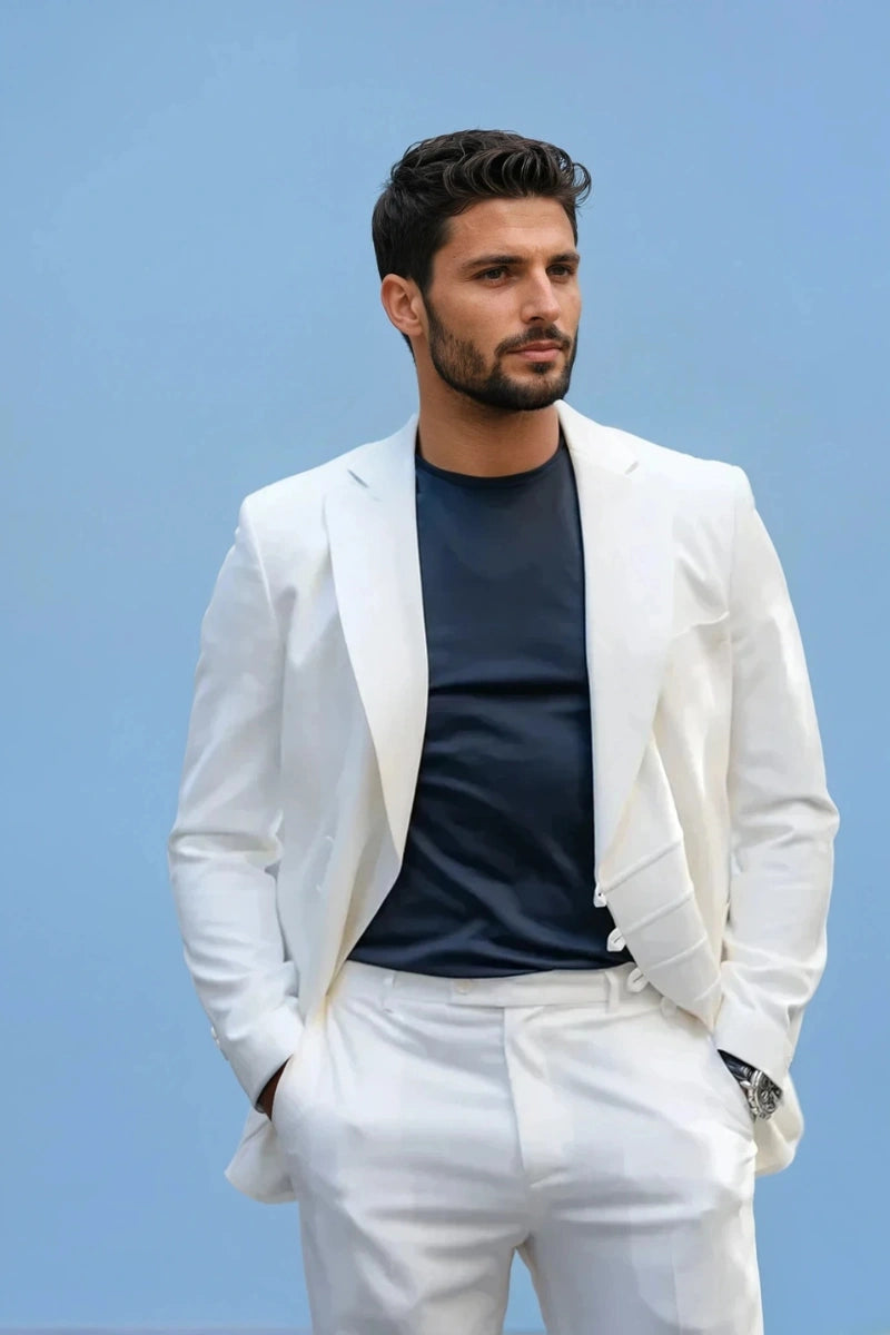 Elegant Men’s White Suit With Casual Styling-Front