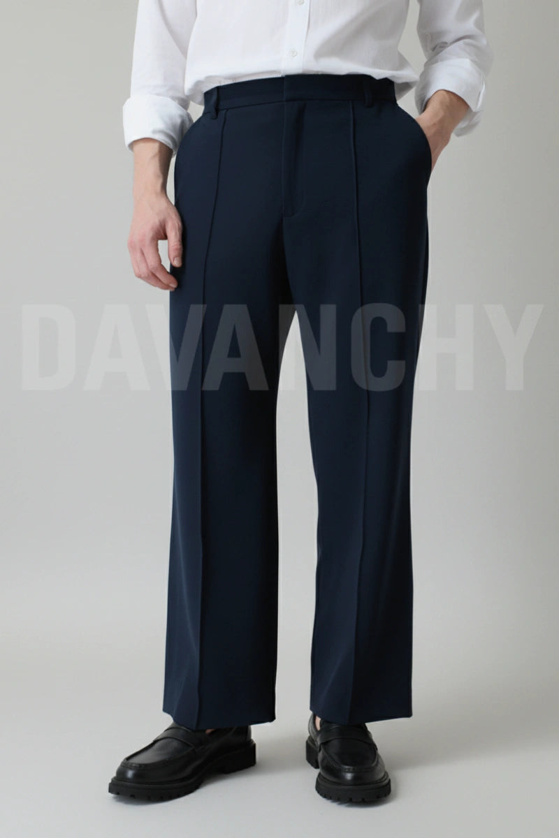 Men Navy Blue Premium Loose Fit Trouser-Front