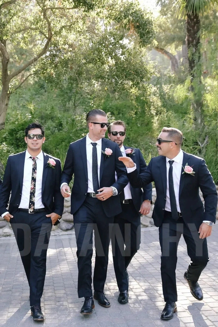 Men Navy Blue Premium Two Piece Suit-Front