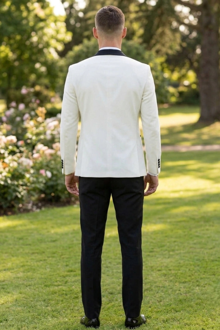 Men Off White Three Piece Bespoke Suit – Elegant Groom Wedding Outfit
