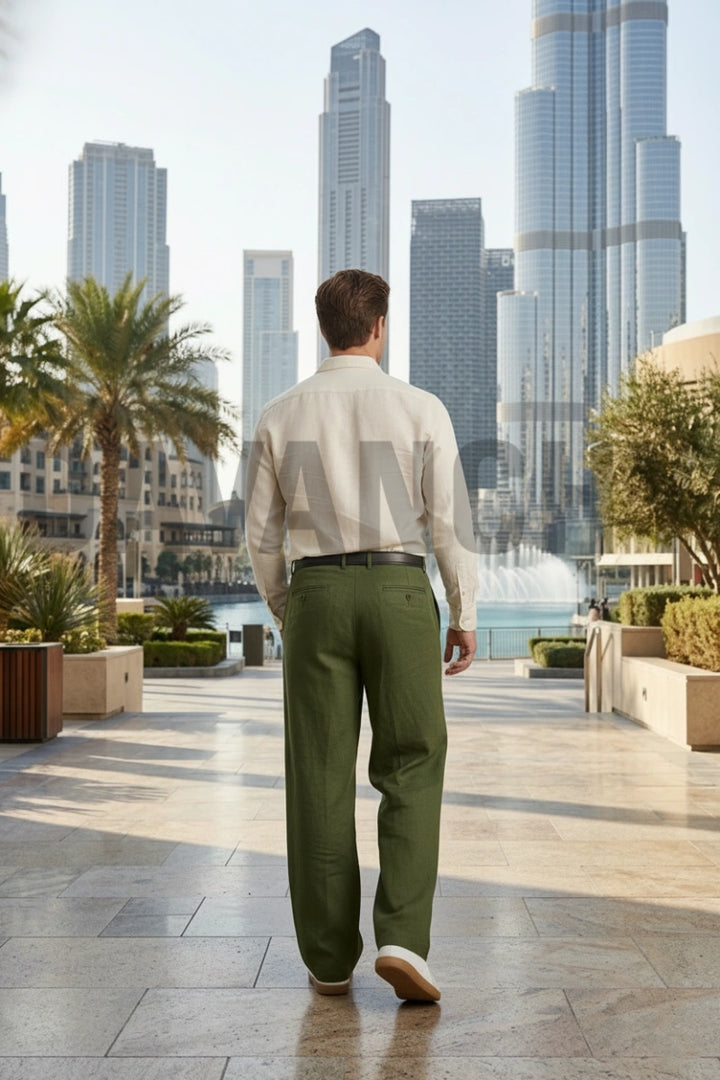 men Olive Green office Wear Pant-Back