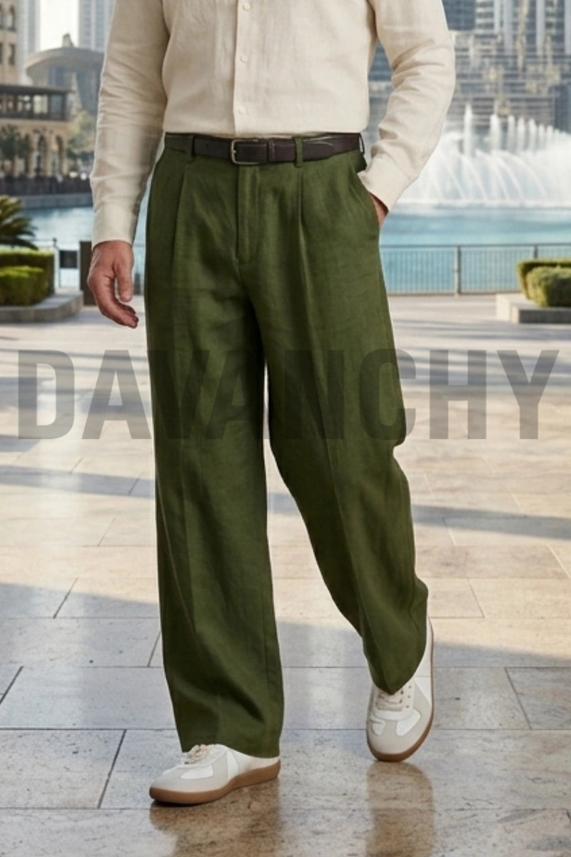 Olive Green Trousers Relaxed Fit Style for Men-Front