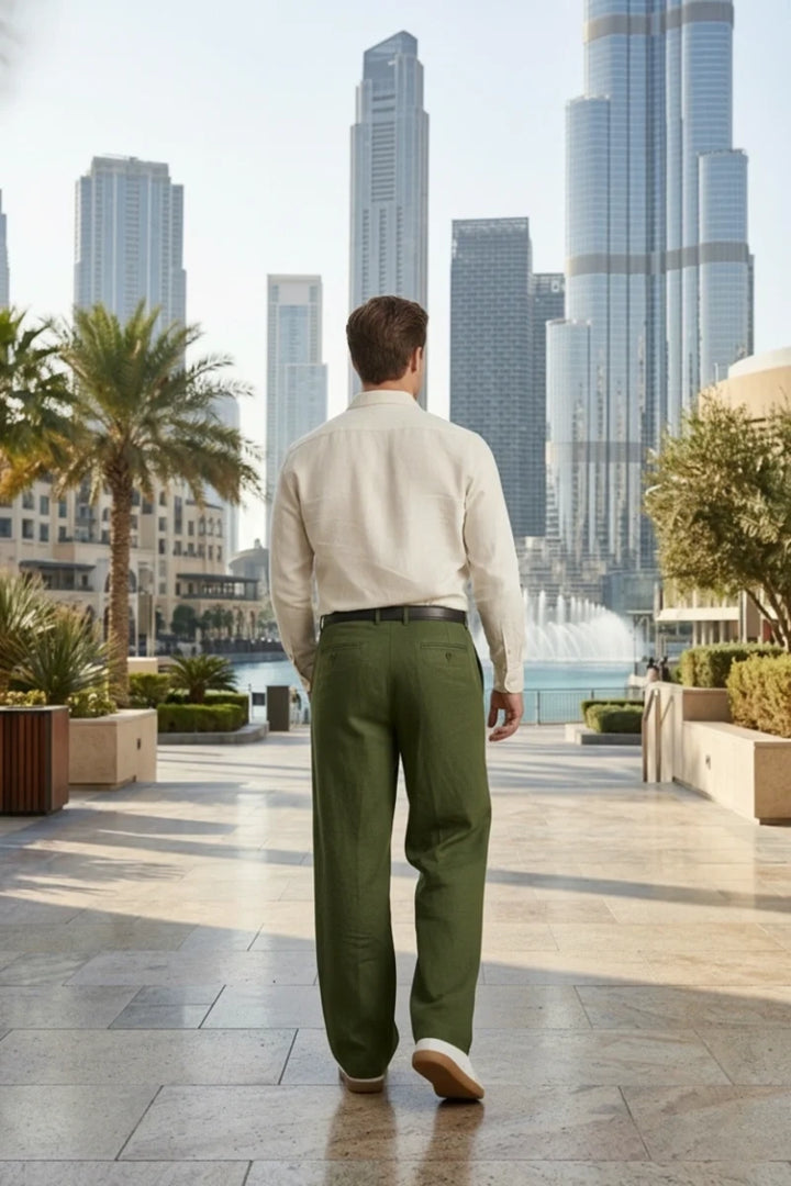 Men Olive Green Resort Wear Pants -Back