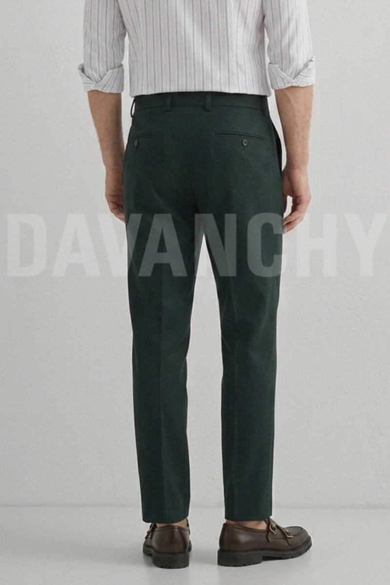 Men's  Dark Pine Green Classic Dress Pants (Back)
